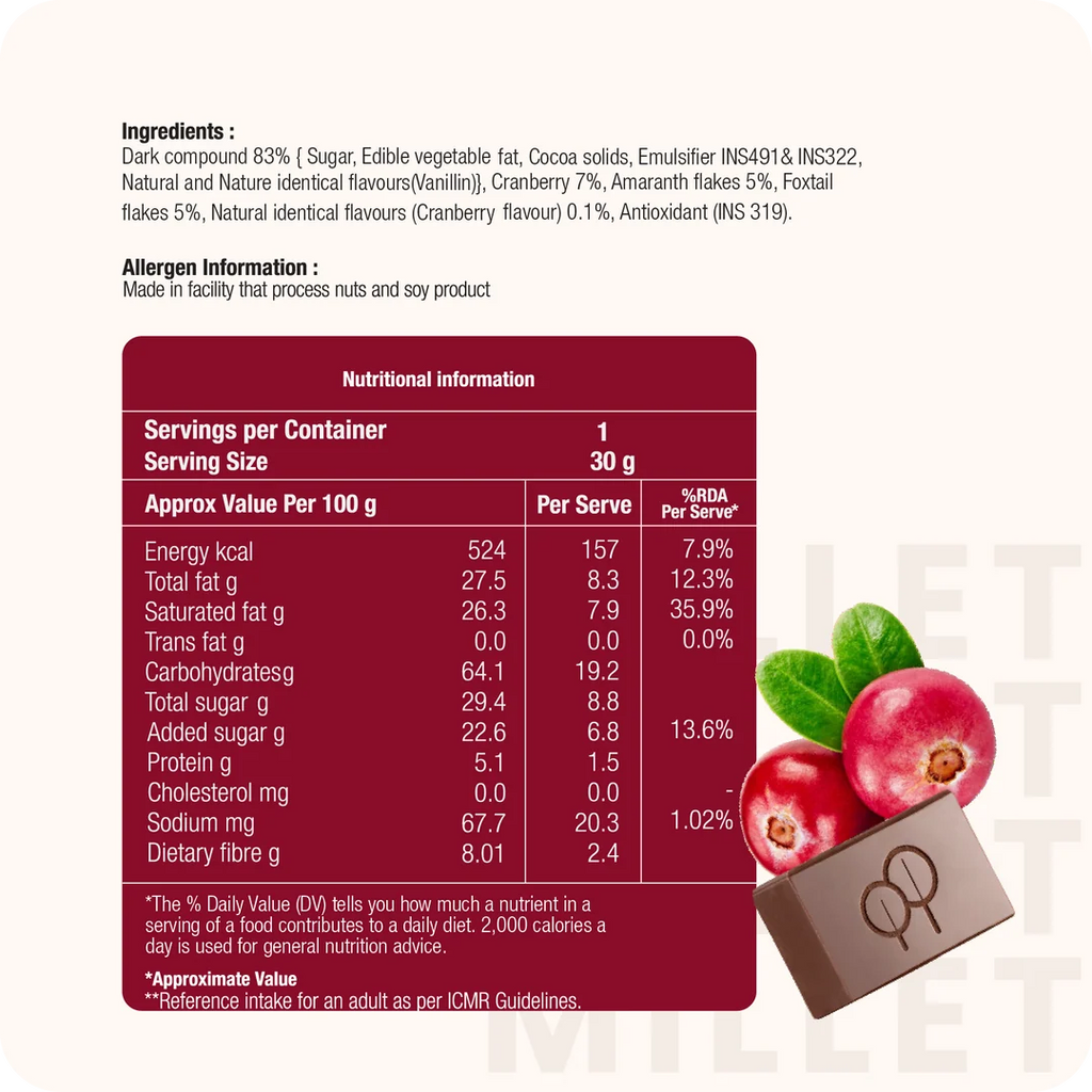 Millet Bar Cranberry 240gm (30gm x 8 packs)