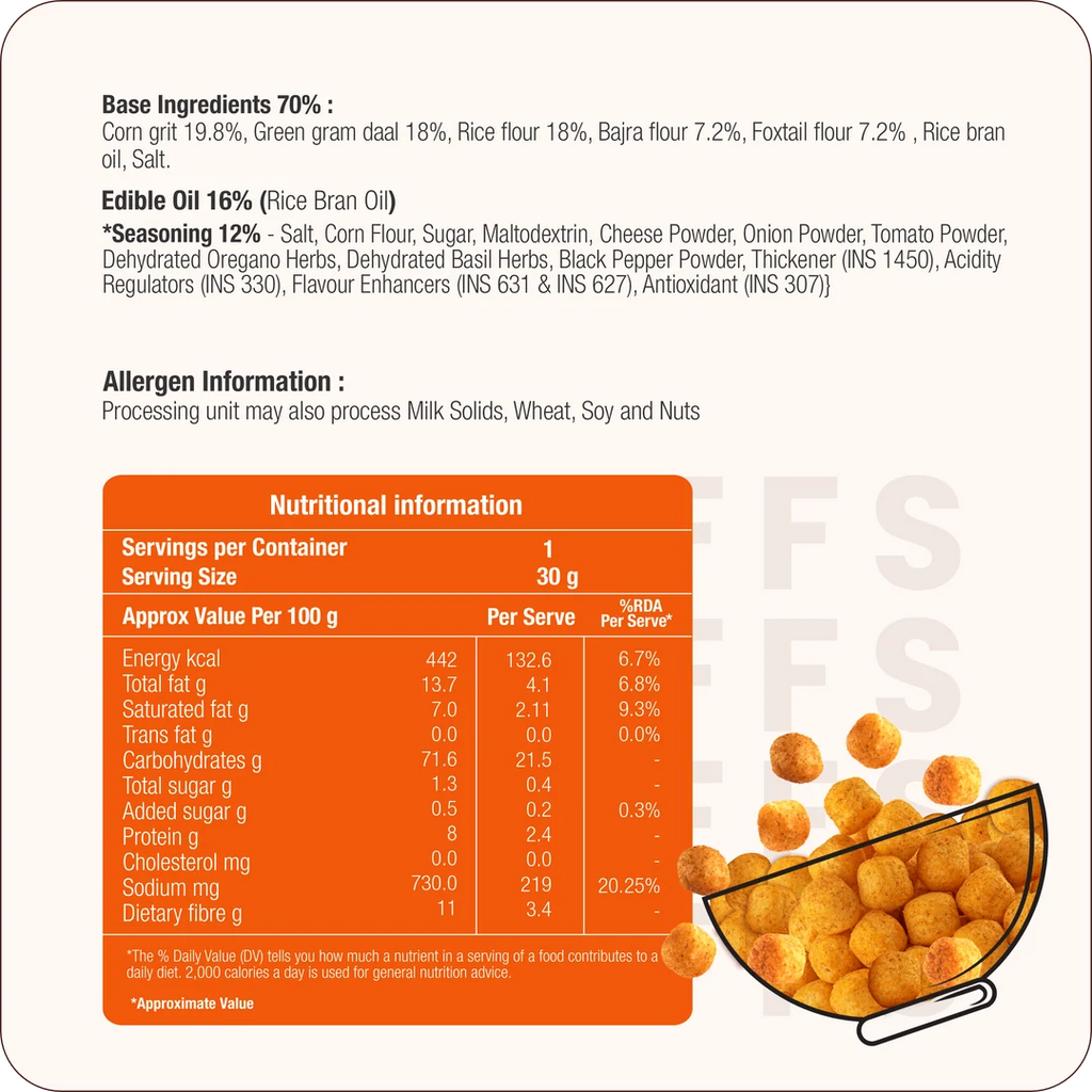 Millet Protein Puffs Pizza Masala 300g (30g x 10 Packs)
