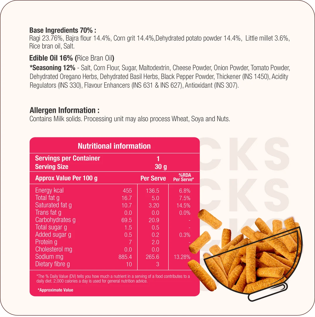 Millet Ragi Sticks Pizza Masala 300g (30g x 10 Packs)