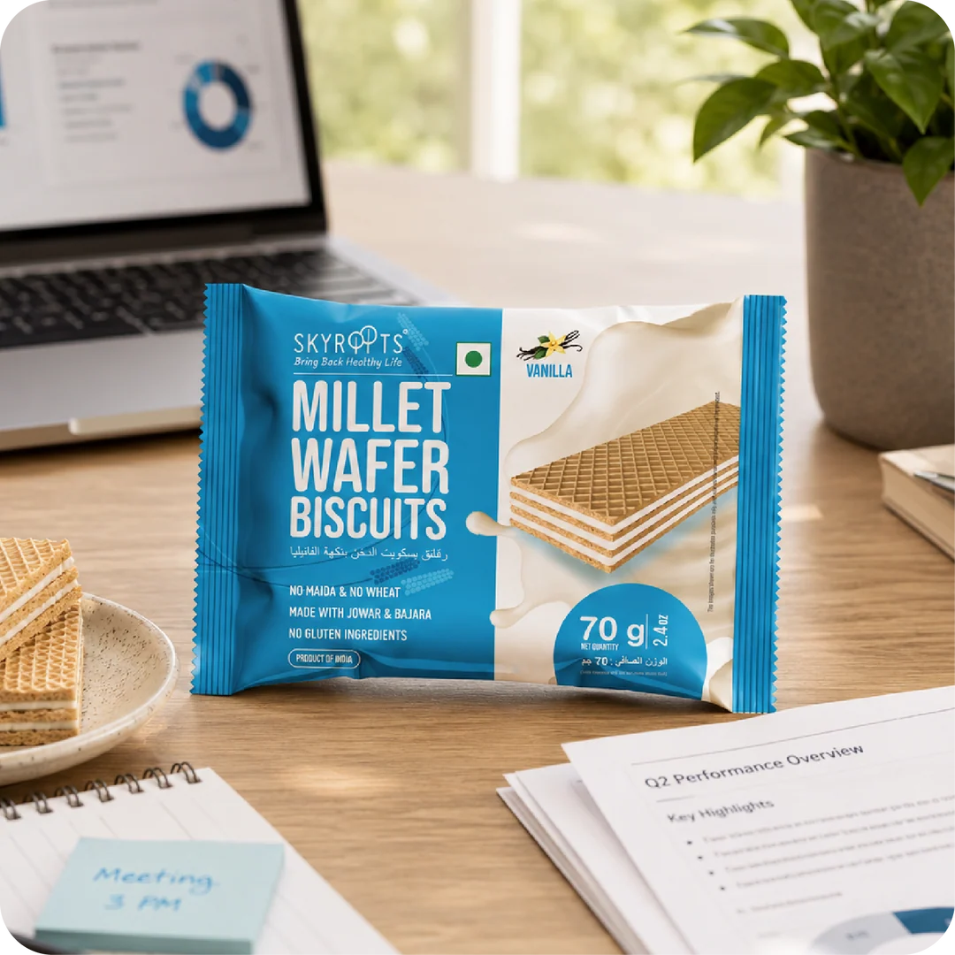 Millet Wafer Biscuits Vanilla 420gm (70gm x 6 Packs) / 140gm (70gm x 2 Packs)