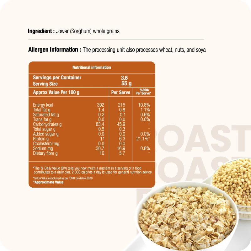 Roasted Jowar Flakes (Sorghum Millet Flakes) 200gm